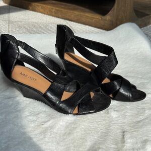 Nine West Black Strappy Wedges